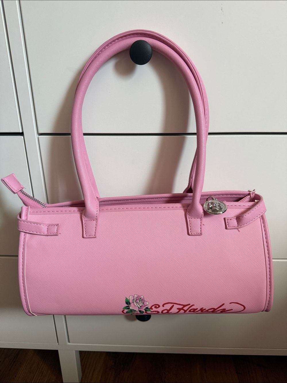 Ed Hardy Pink Floral Skull Shoulder Bag - Picture 4 of 7